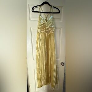 Yellow Ruffled Pleated Halter Maxi Dress